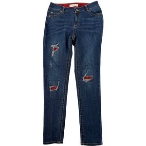 St.‎ 1946 Denim Distressed Plaid Patch Skinny Jeans 8 Blue Grunge Indie Retro